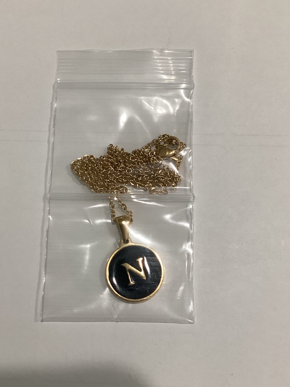 Gold Initial "N"‎ Pendant Necklace with Black Enamel